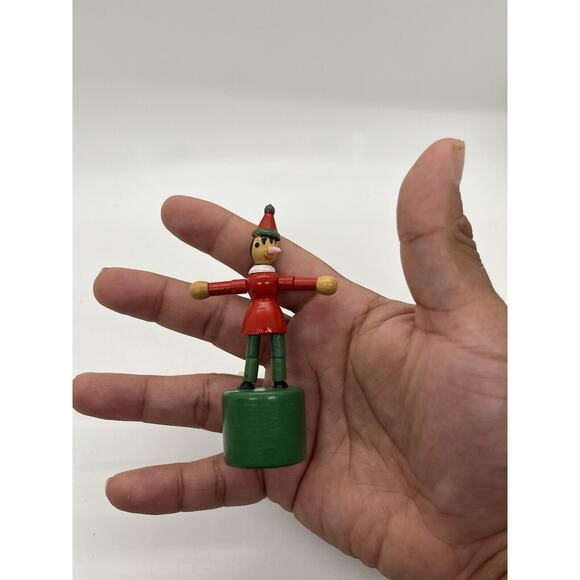 Pinocchio Wooden Collapsing Push Button Puppet Midwest Of Cannon Falls - Picture 5 of 5